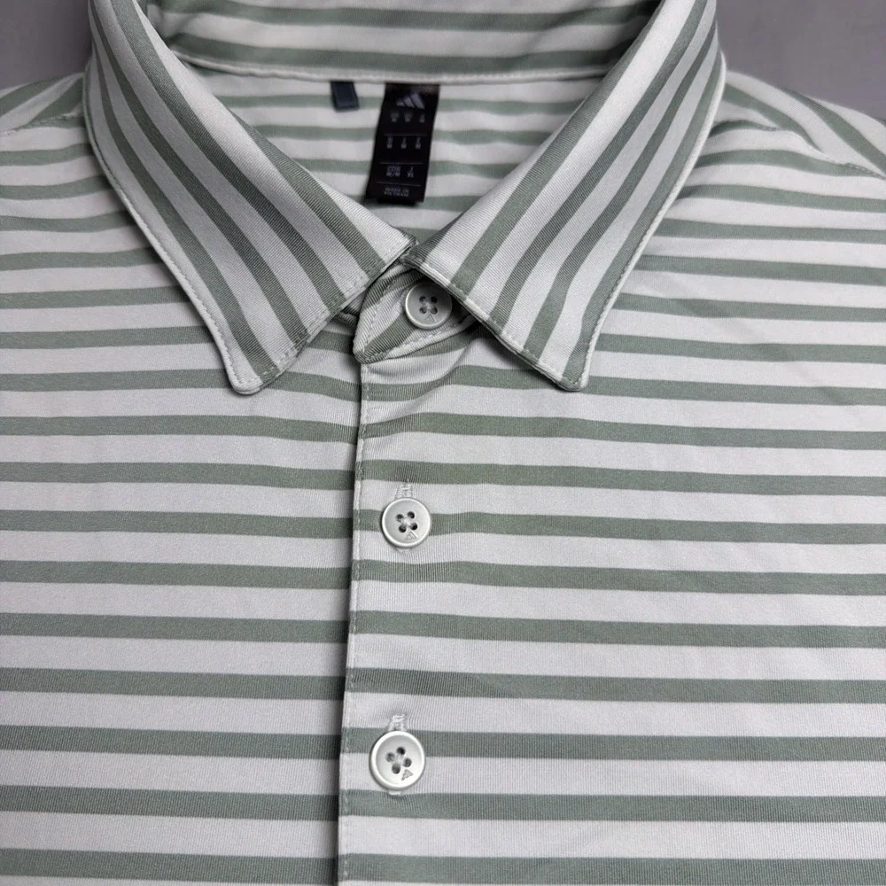 Adidas Golf Shirt‎ Mens Medium Light Green Striped Riverside Golf Course Polo